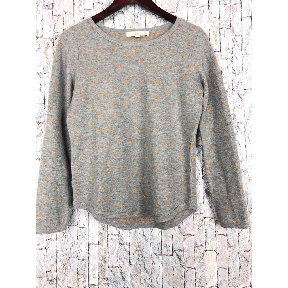 Ann Taylor Loft  Gray Polka Dot Knit Top